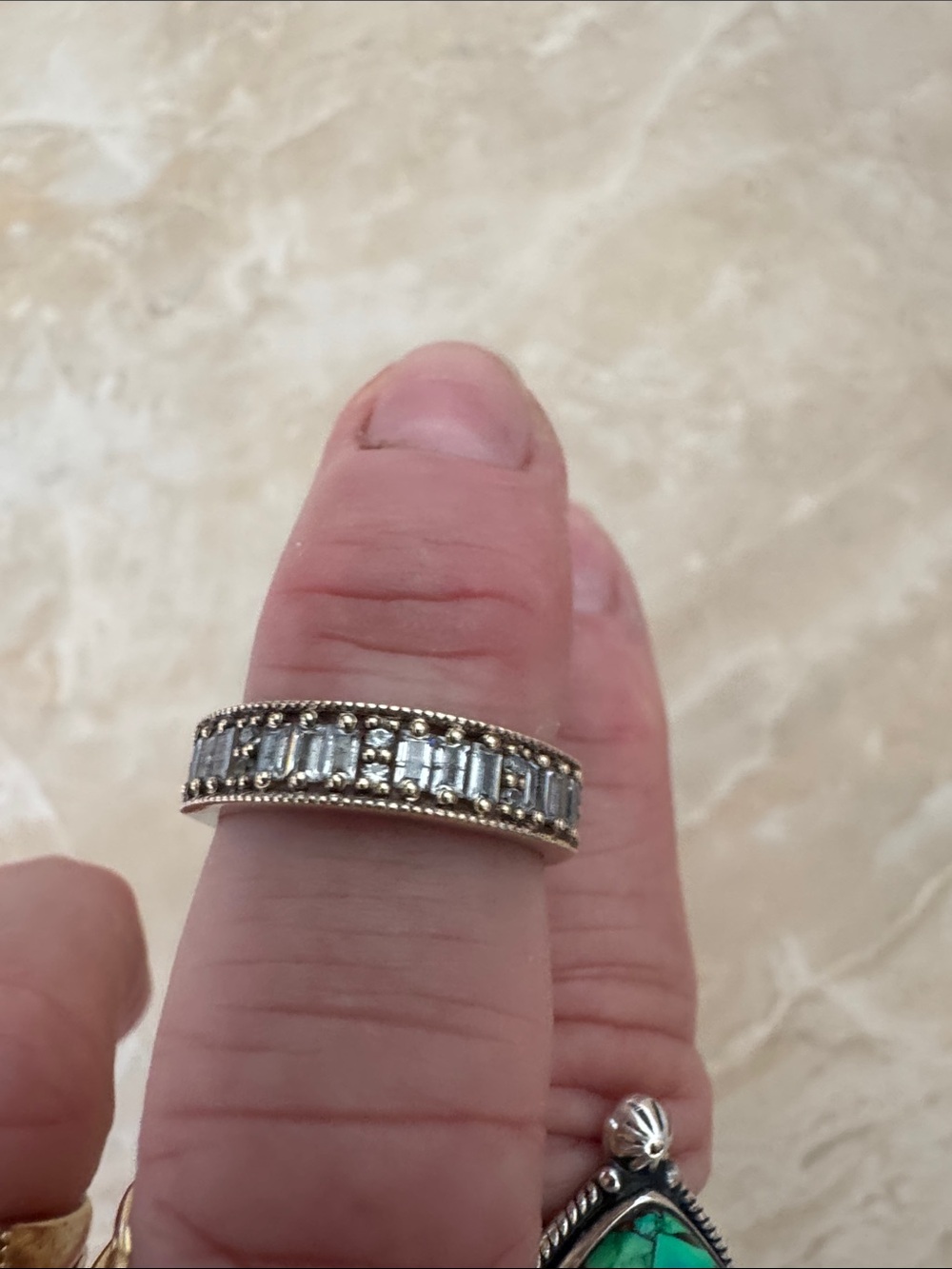 10k solid yellow gold baguette/small moisanite half band ring
